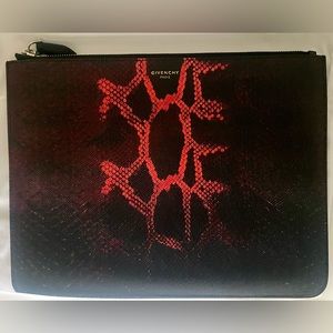 Authentic Givenchy black and red burgundy snake print zipped pouch